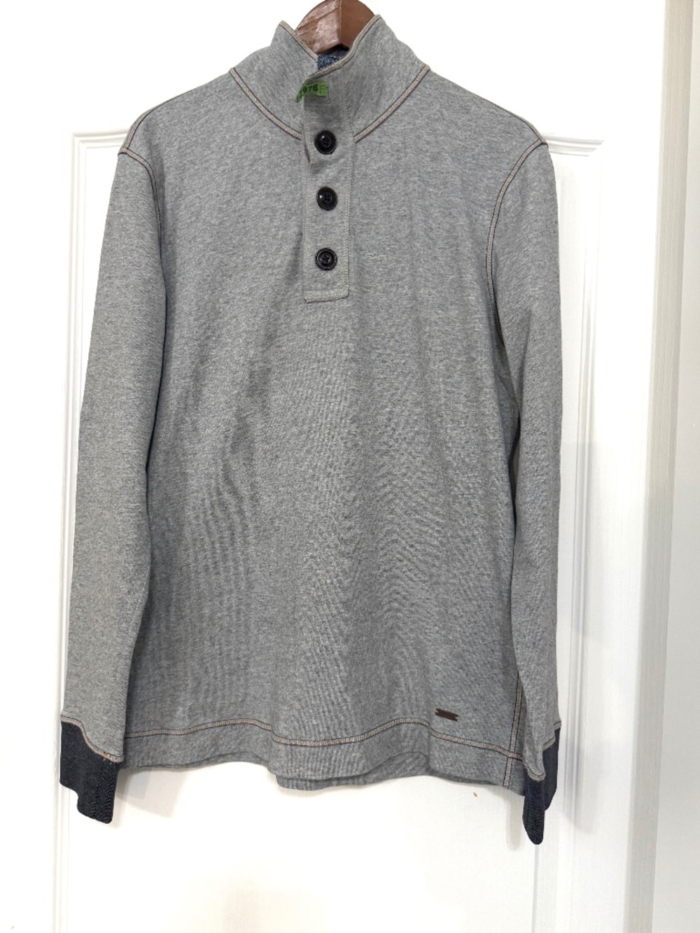 BOSS Orange Grey Button Mock Neck Sweatshirt Men's Large